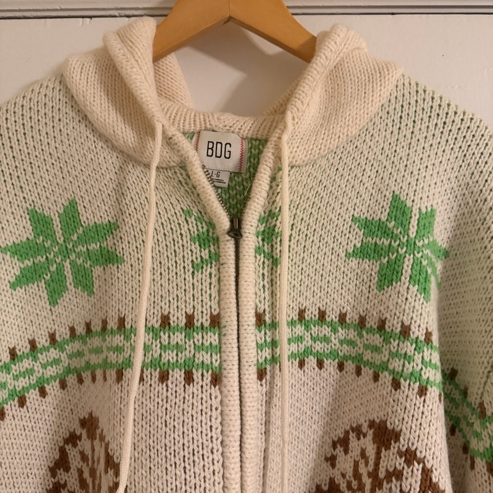 New BDG Madison Mountain Fair Isle Oversized Full-Zip Hoodie Sweater - Picture 5 of 13